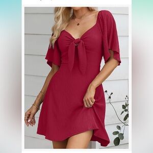 Dokotoo Womens Dresses 2024 Fall Summer Deep V Neck Elegant Bow tie Mini Dress